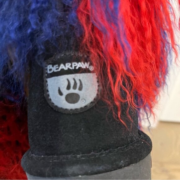 New Bearpaw Boo Boots Genuine Leather Suede Long Fur Sheepskin Black Size 10 - Picture 9 of 12